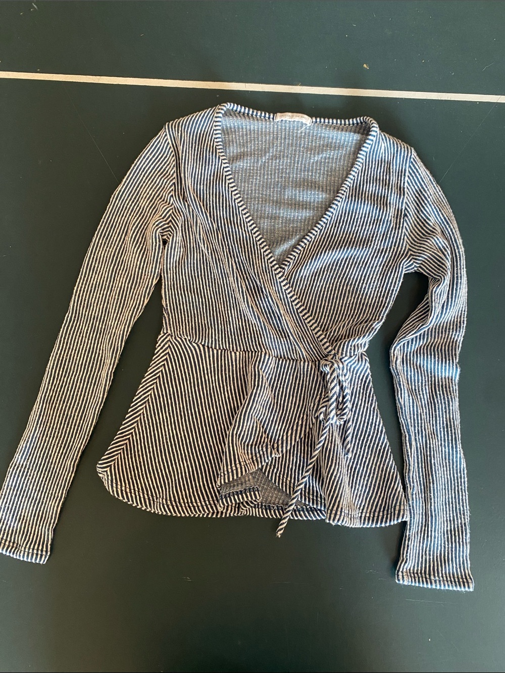 Caution To The Wind Blue & White Striped Wrap Long-Sleeve Top